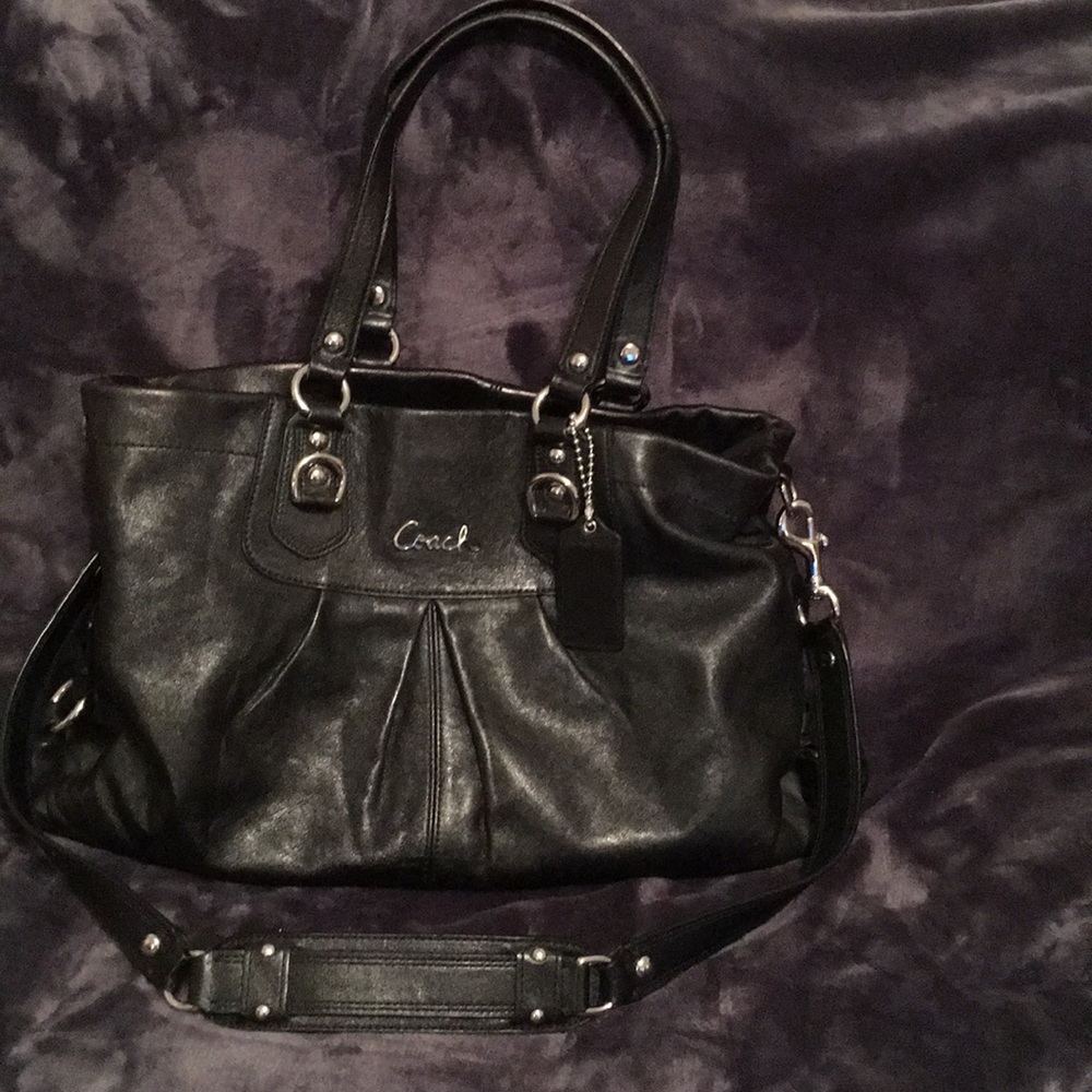 Coach Ashley Black Leather Carryall Shoulder Tote